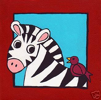 ORIGINAL Zebra Bird Acrylic Painting Baby Kid Room Art  