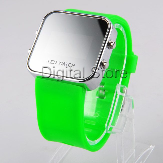 Luxury Mirror LED Digital Date Jelly Unisex Casual Sport Wrist Watch 8 