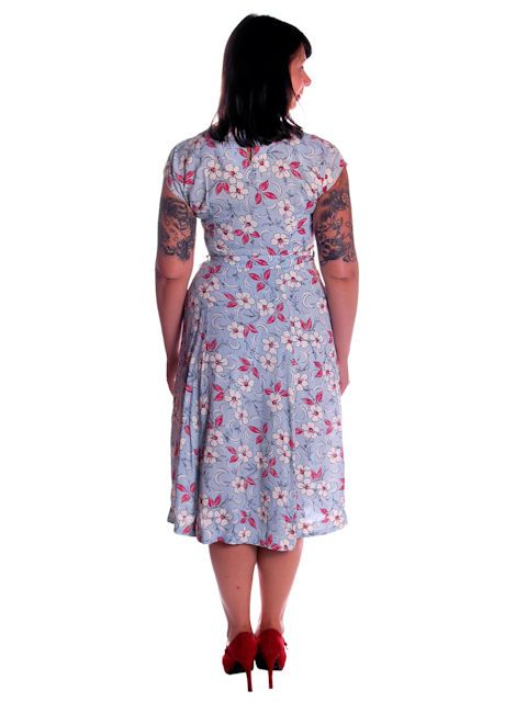 Vintage Pale Blue Rayon Print Dress 1940s App. Size 10 12  