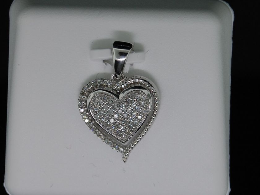 LADIES WHITE GOLD .2C DIAMOND HEART LOVE CHARM PENDANT  