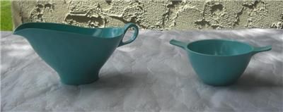 Vtg Blue Green Melmac Boonton Cream Sugar Bowl Dish  