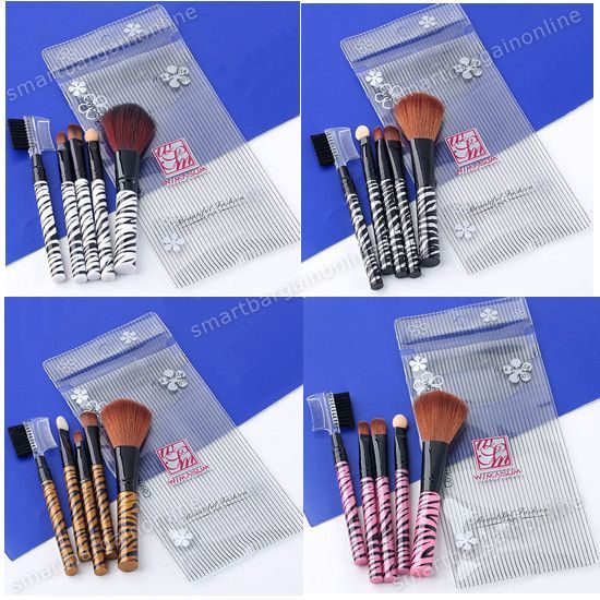 Color 5pc Pro Zebra Stripe Cosmetic Makeup Eyeshadow Blush Brush Set 