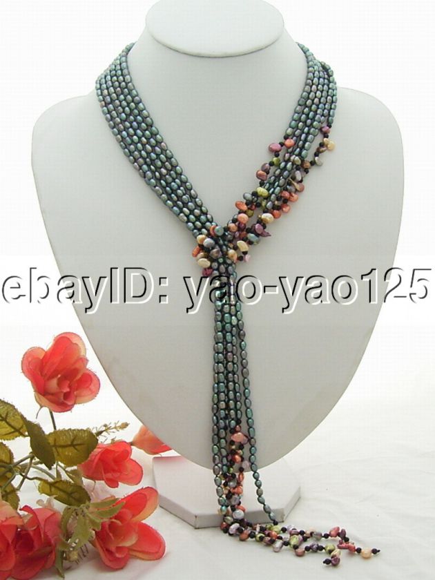 Stunning 49 Black Pearl&Reborn Keshi Pearl Necklace  