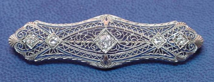 Art Deco Diamond Enamel 18K WG Brooch  