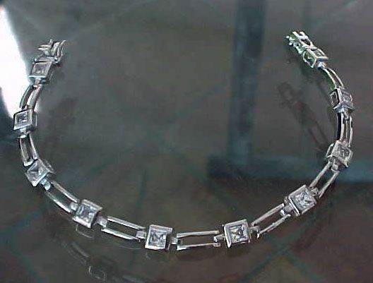 4ctTW PRINCESS Cuts BEZEL set CZ Open Link Rhodium 925 Sterling Silver 