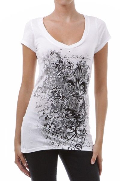 Fleur De Lis Rhinestone Sublimation Tee Top Shirt Tunic  