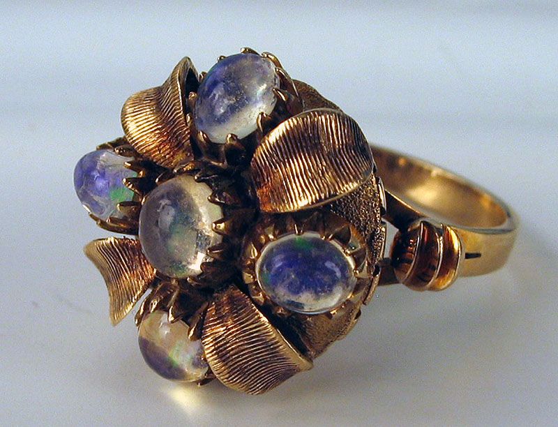 VERY RARE NATURAL JELLY OPAL (5) 14K GOLD RING AMAZING  