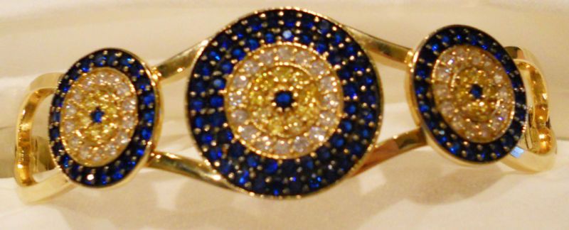 LADIES 14KT YG DIAMOND & MULTI GEMSTONE BANGLE BRACELET  