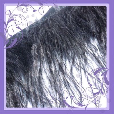 F800 PER FEET  New Black Ostrich+Turkey feather fringe Trim 