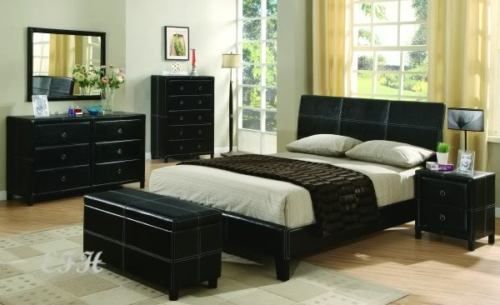 4PC CONTEMPORARY ESPRESSO LEATHERETTE QUEEN BEDROOM SET  