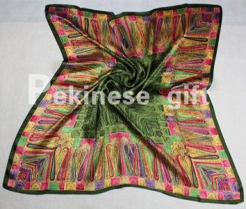 New Green Cashew Flowers Square 35 Silk Scarf Kerchief  