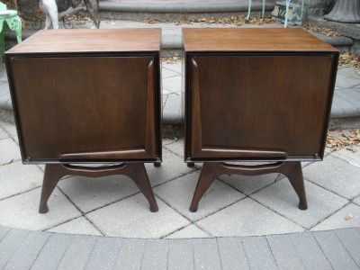   MID CENTURY DANISH MODERN DARK WALNUT NIGHT STANDS FLAIRED LEGS  