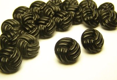 LOT OF 20 ANTIQUE CZECH BOHEMIAN GLASS BLACK BUTTONS 1/2, 12mm  