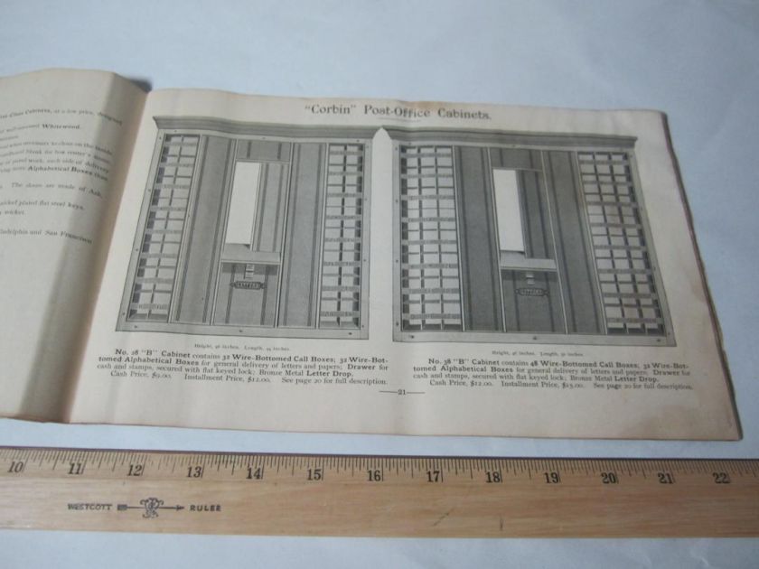 RARE 1893 Corbin Cabinet LOCK Post Office Catalog LOADED  