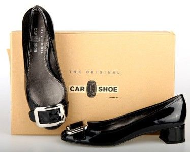 NEW PRADA CAR SHOE BLACK PATENT BUCKLE LOGO CLASSIC HEELS SHOES 36/6 