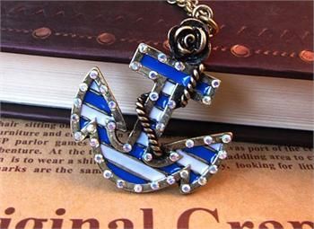 Sailor Style Anchor inlay Crystal Flower Necklace x81 great gift 