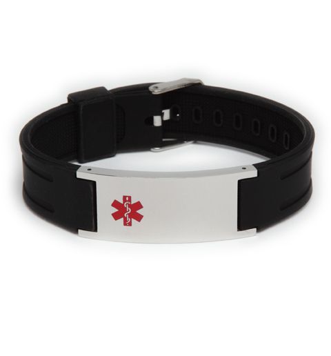 Black Silicone Adjustable Medical ID Bracelet   Diabetes Decals or 