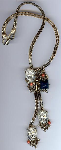 SELRO CORP VINTAGE DEVIL FACES BOLO DANGLE NECKLACE  