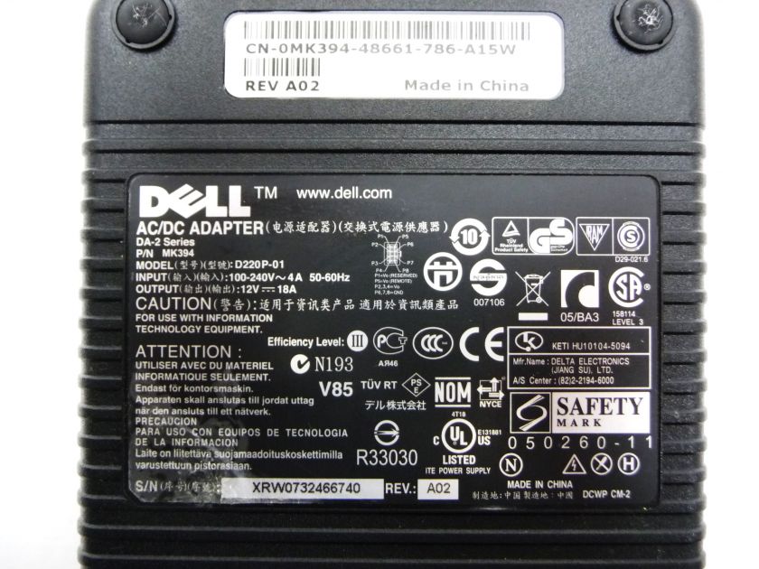 DELL D220P 01 DA 2 AC/DC ADAPTER POWER SUPPLY 12V 18A 220W OPTIPLEX 