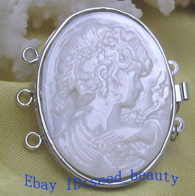 Beautiful Natural Shell Cameo Clasp 3 Strands 32mmx43mm  