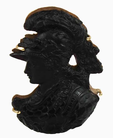 EXQUISITE VINTAGE HAND CARVED ONYX 14K CAMEO PIN BROOCH  
