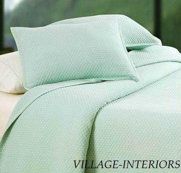 HOTEL SEA BLUE GREEN KING MATELASSE QUILT COVERLET SET  