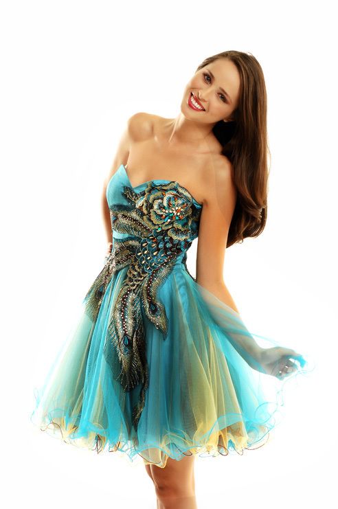 2011 SHORT Peacock Nina Canacci Prom / Pageant Dress  