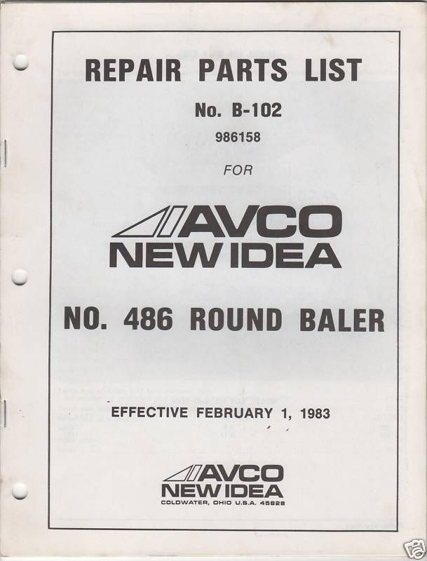 1983 AVCO NEW IDEA #486 ROUND BALER REPAIR PARTS LIST  