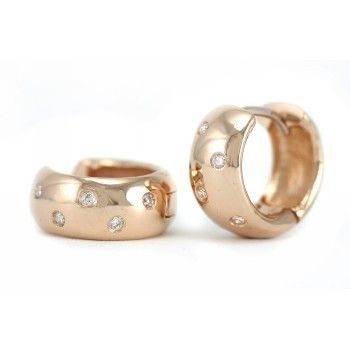 FINE DIAMOND HOOPS PINK HUGGIE EARRINGS 14K ROSE GOLD  