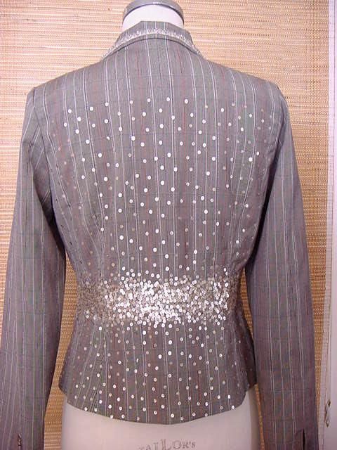 TRUE MEANING jacket Beading Sequins 8 gray window pane short shaped 