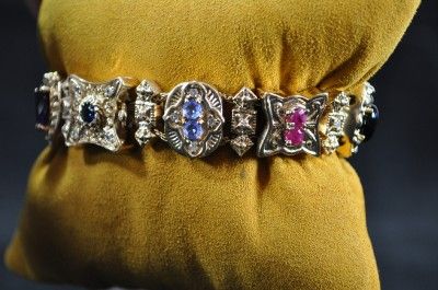 14k Fancy Multi Gem Stone Estate Slide Bracelet 7in Retail $10,300 