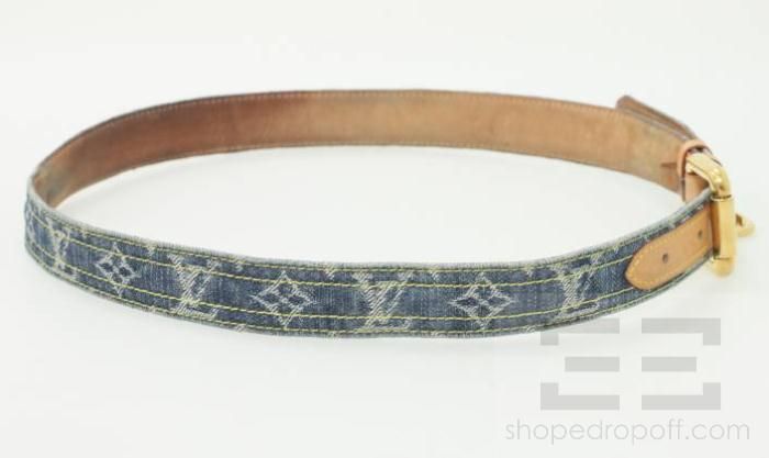 Louis Vuitton Monogram Denim & Vachetta Leather Belt Size 90/36  