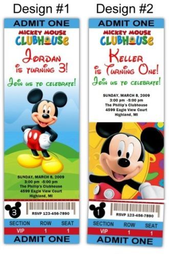 Mickey Mouse Clubhouse TICKET Style Party Invitations  
