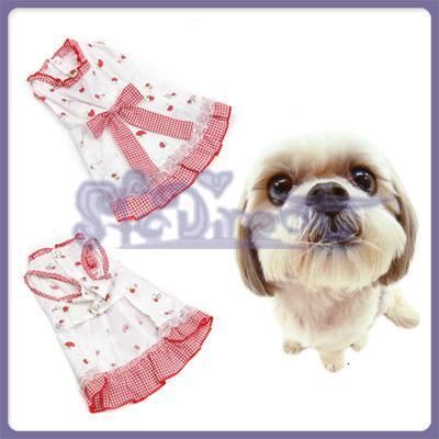 Mushroom Gingham Bowknot Dress Dog pet Puppy clothes  