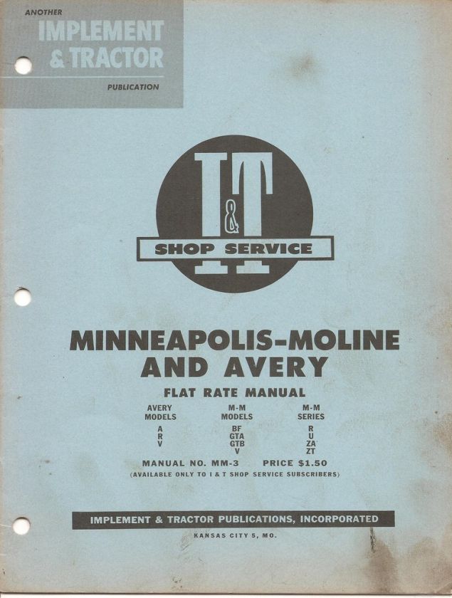 Minneapolis Moline Avery Flat Rate Manual MM 3 Tractor  