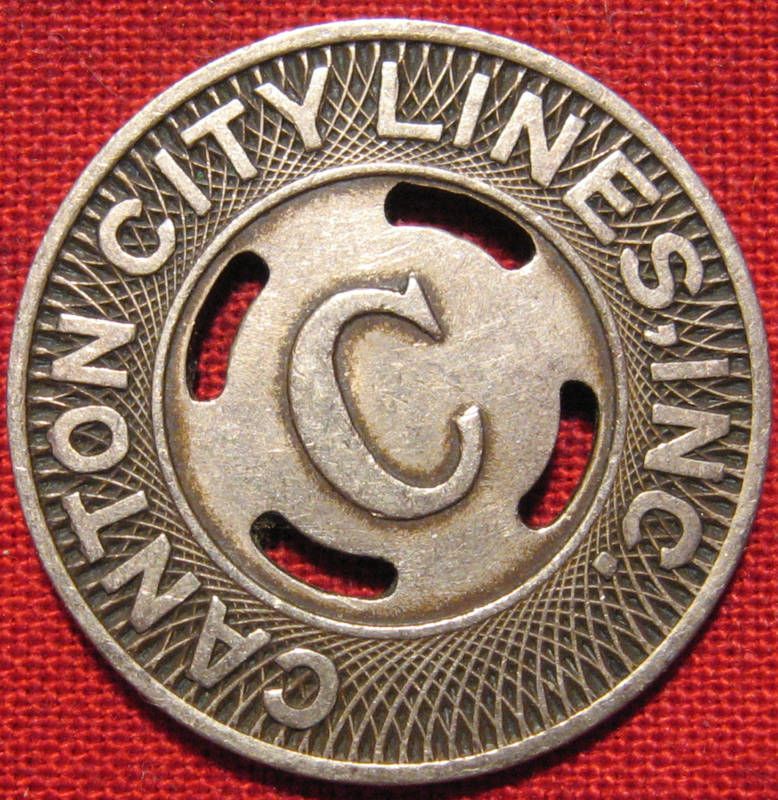 CANTON OHIO CITY LINES TRANSIT TOKEN WHITE METAL BIG C  