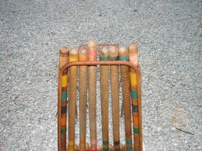 Vintage Wooden Croquet Game Set w/Caddy  