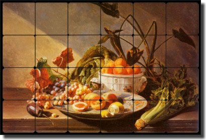 Fruit Vegetable Tumbled Marble Tile Mural Backsplash  