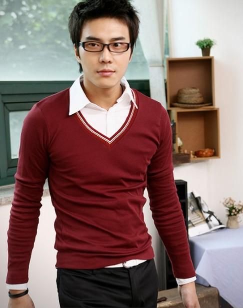 Mens multi color V neck Bottoming Shirts cardigan UK style sweater 5 