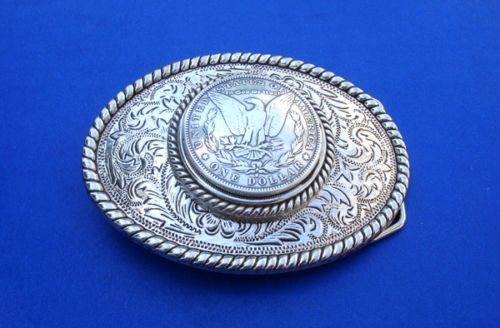 Western Cowboy Rodeo Silver Plated Eagle Dollar Buckle  