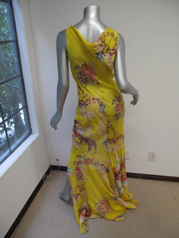 Roberto Cavalli Yellow/Multi Color Floral Cowl Neck Full Length 