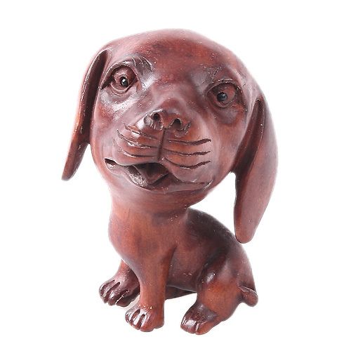 Unique Boxwood Wood Netsuke Big Head Dog NBW735  