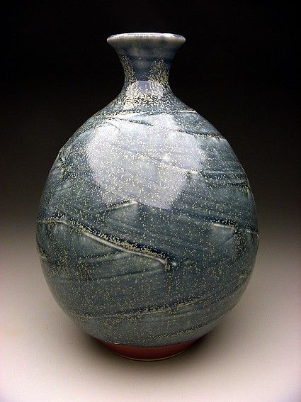 LARRY DAVIDSON (1950 ) blue crystals vase BUHL IDAHO NR  