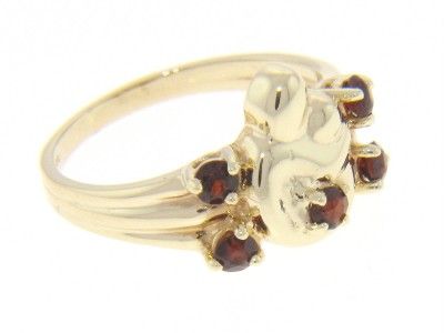 SOLID 10K YELLOW GOLD MOTHER & CHILD GARNET LADIES RING  