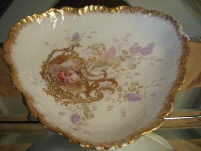 ANTIQUE L L & S LIMOGES FRANCE *RARE* CAMEO TRIANGULAR BOWL PLATTER 