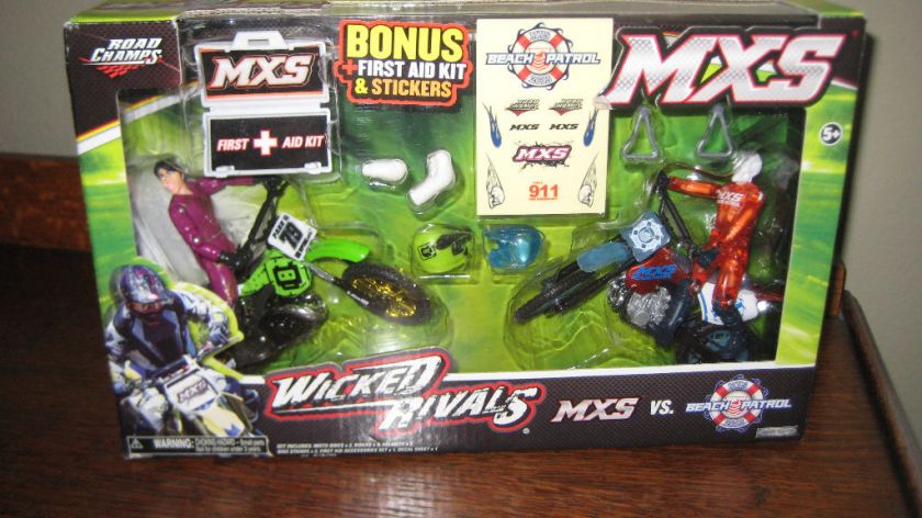 MXS VS. BEACH PATROL MOTO BIKES Wicked Rivals Set NEW  