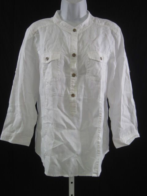 SAKS FIFTH AVE THREADS White Linen Shirt Top Size 4  