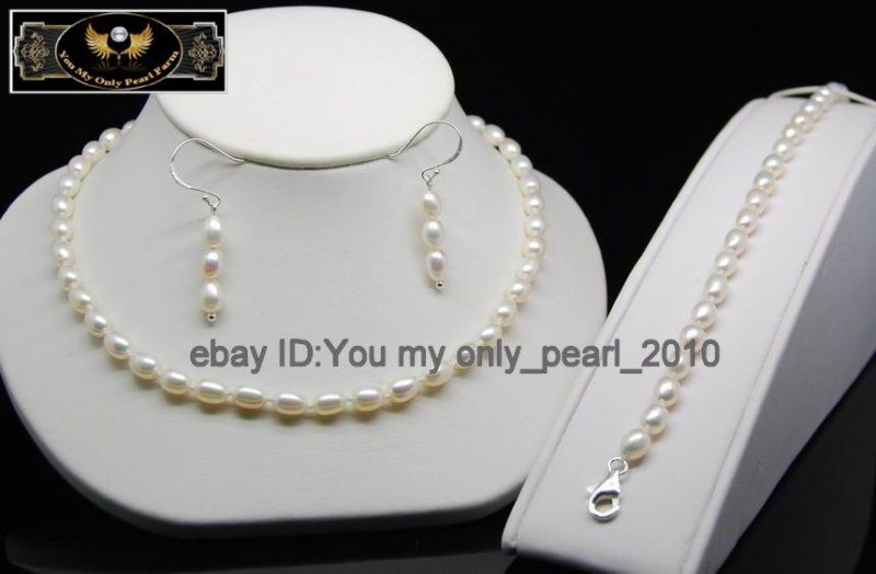 MPFine Pearl Necklace Earrings Bracelets Set 925Silver  