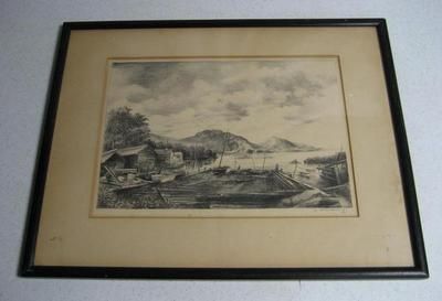 RARE IRA MOSKOWITZ MAINE COAST SEASCAPE BOAT LITHOGRAPH  