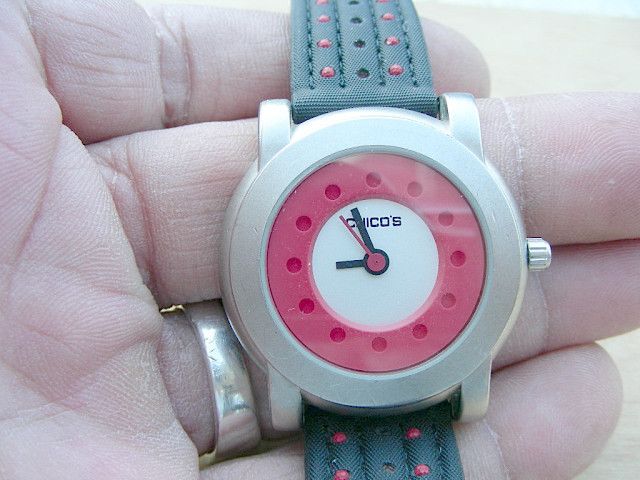 CHICOS LADIES RED AND BLACK QUARTZ WATCH CHICOS WATCH # 47449  